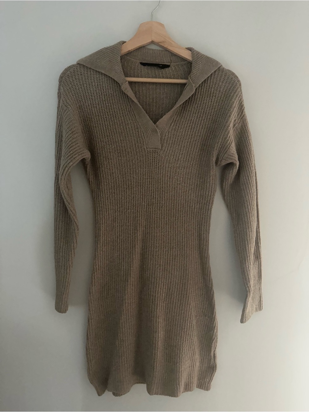 Bluenotes Taupe Ribbed V-Neck Hooded Sweater Dress
